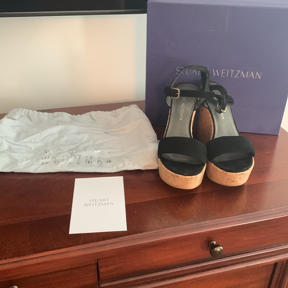 Authentic Stewart Weitzman women’s wedge sandal in black size 38/8B worn once - Picture 16 of 16